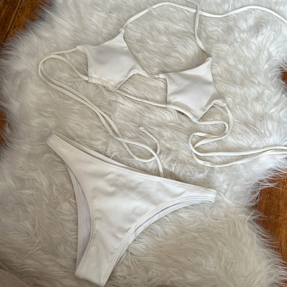 SheIn ribbed white bikini sz S